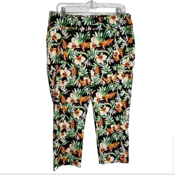 Catherine Malandrino Pants - Catherine Malandrino Pants Women's Large Cropped Capri Multi Color Floral Hawaii
